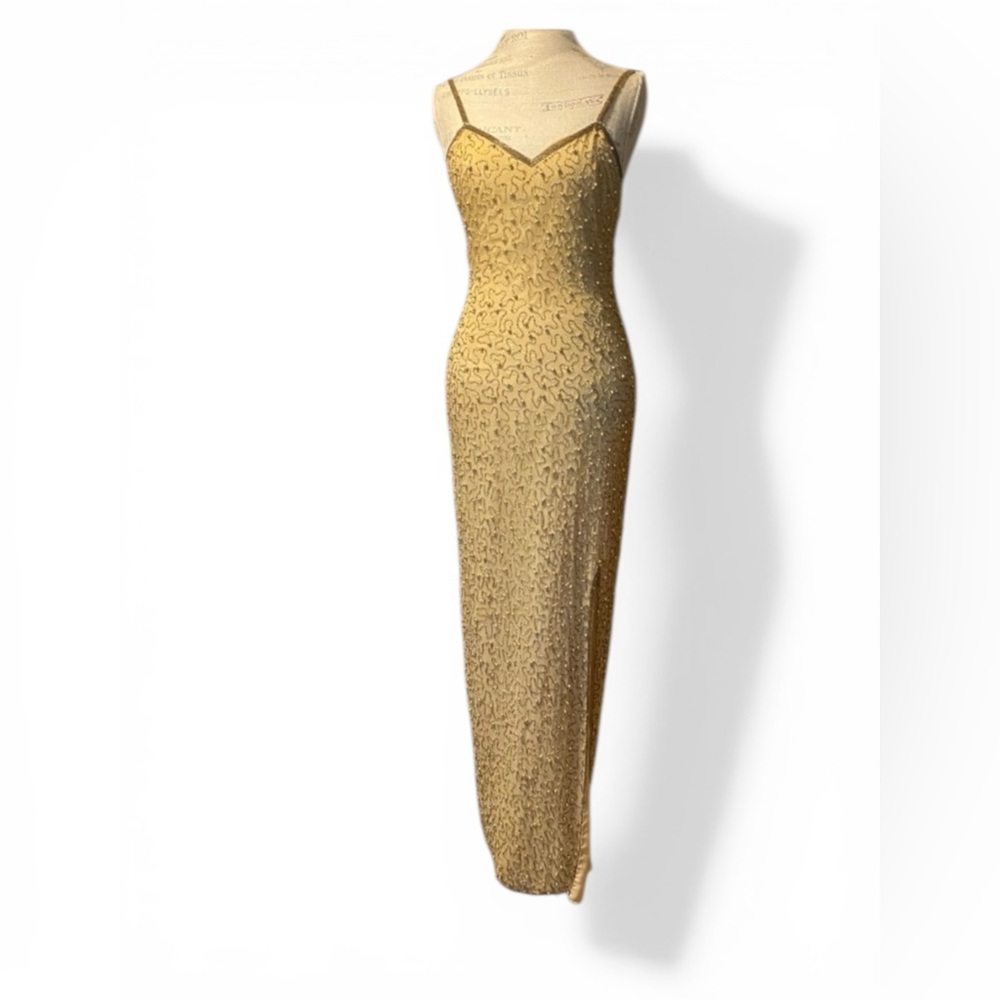 Scala maxi silk hand beaded gown gold small